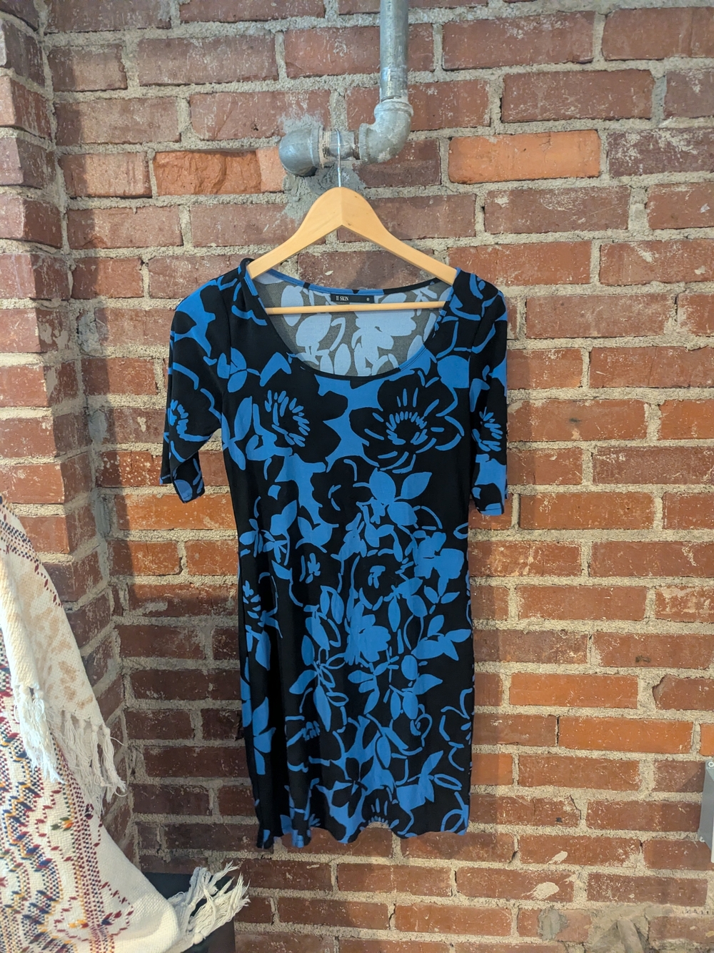 Skin Black Dress with Bold Blue Floral Print